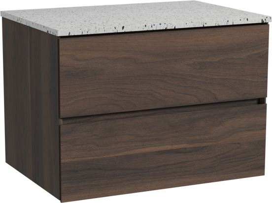 Storke Edge meuble salle de bains suspendu 75 x 52 cm noyer avec Tavola tablette simple en blanc/noir mat terrazzo