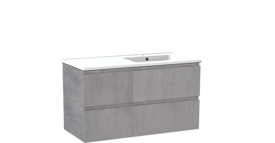 Linie Lado meuble salle de bains suspendu 100 x 46 cm béton gris foncé avec Vano vasque asymétrique droite en marbre composite blanc mat