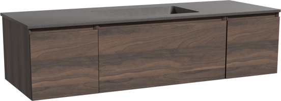 Storke Edge meuble salle de bains suspendu 145 x 52 cm noyer avec Scuro plan simple en quartz noir mat