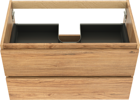 Balmani Lucida hängender Waschbeckenunterschrank: 90 x 55 cm, Teak, 2 Schubladen
