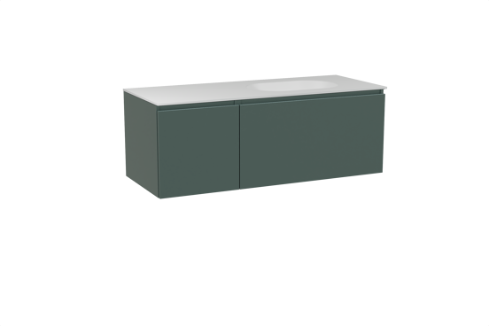 Balmani Sfera zwevend badmeubel 135 x 55 cm forest met Tablo Oval asymmetrisch rechtse wastafel in solid surface mat wit