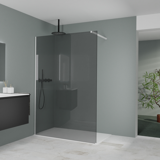 Balmani Modular Walk-In Dusche: 140 x 200 cm, Rauchglas, inklusive Coating, Profil Weiß matt