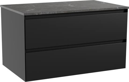 Balmani Mitra meuble salle de bains suspendu 90 x 55 cm noir mat avec Stretto tablette simple en marbre pietra grey