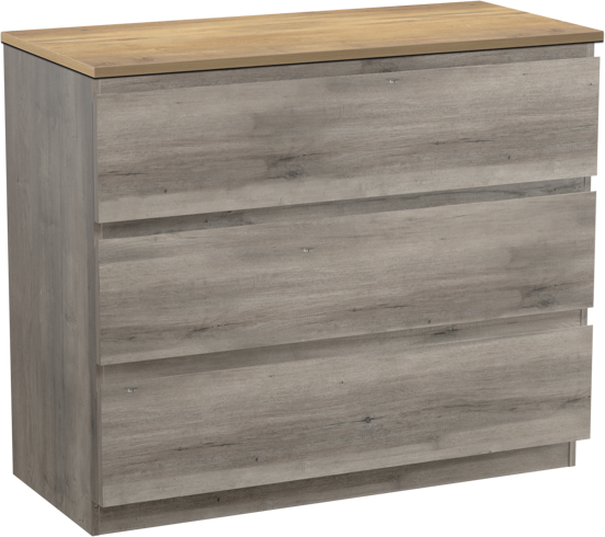 Linie Lado staand badmeubel 100 x 46 cm grijs eiken met Lado enkel of dubbel wastafelblad in melamine naturel eiken