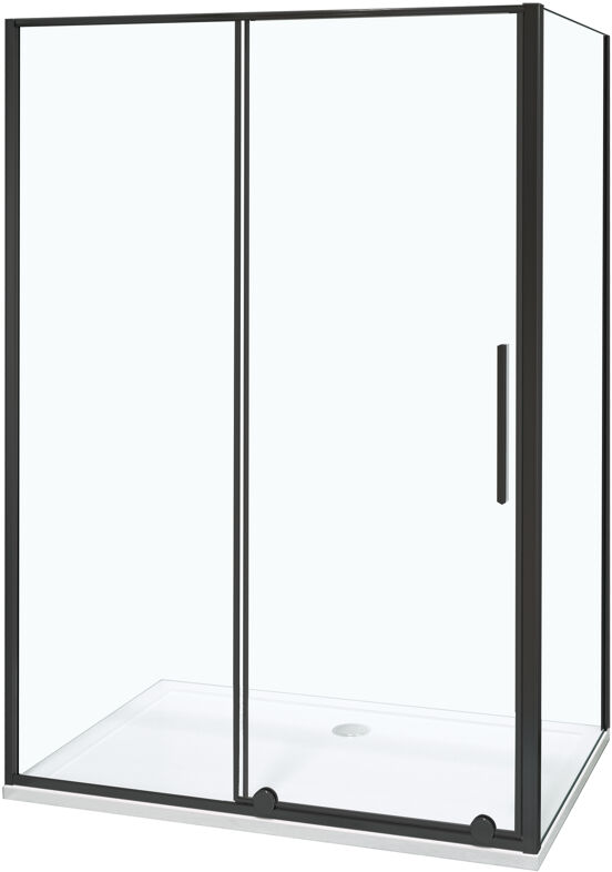 Luca Varess Morano paroi de douche avec porte coulissante et paroi latérale fixe 90 x 140 cm verre transparent profil noir mat