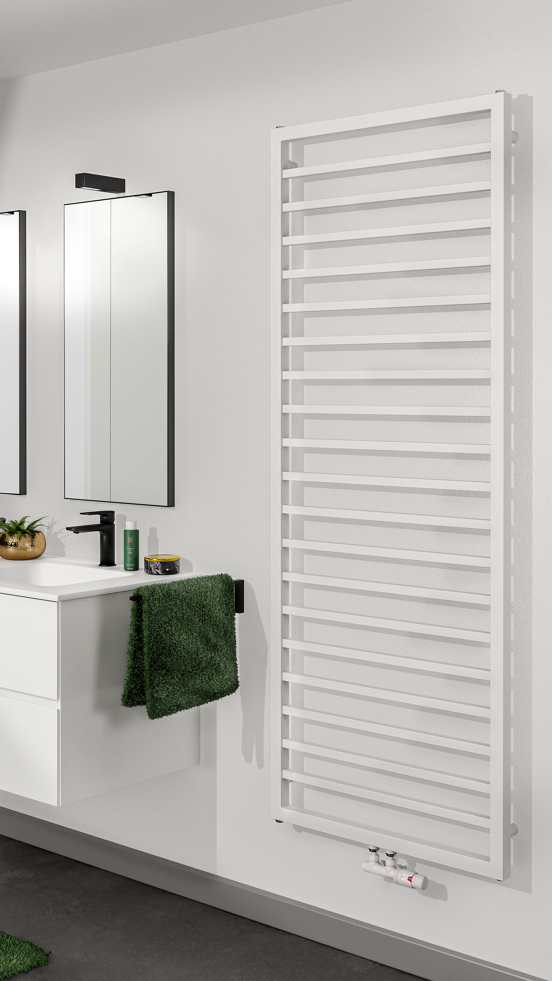 Vipera Listona enkele handdoekradiator 180 x 60 cm zowel elektrisch als cv mogelijk mat wit zij- en middenaansluiting 767W