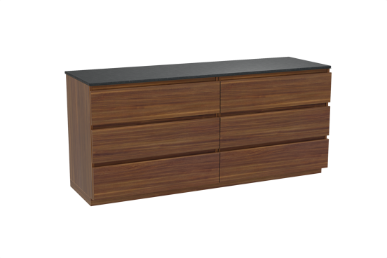 Balmani Lucida staand badkamermeubel 180 x 55 cm amerikaanse notelaar met Stretto enkel of dubbel tablet in graniet zwart