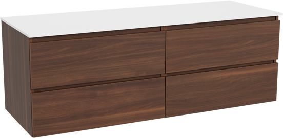 Balmani Lucida hängendes Möbelstück Set: 150 x 55 cm, Amerikanischer Nussbaum, mit Stretto Einzel- oder Doppel Waschtischplatte, Solid Surface Weiß matt
