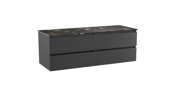 Balmani Lucida meuble salle de bains suspendu 150 x 55 cm chêne noir avec Stretto tablette simple ou double en marbre portoro gold