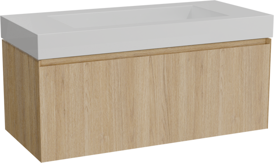 Balmani Idra meuble salle de bains suspendu 120 x 55 cm chêne naturel avec Modus lavabo simple pour 2 trous de robinet en solid surface blanc mat