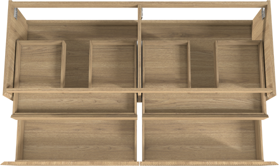 Balmani Fila hängender Waschbeckenunterschrank: 150 x 55 cm, Eiche Natur, Furnierholz, 2 Schubladen