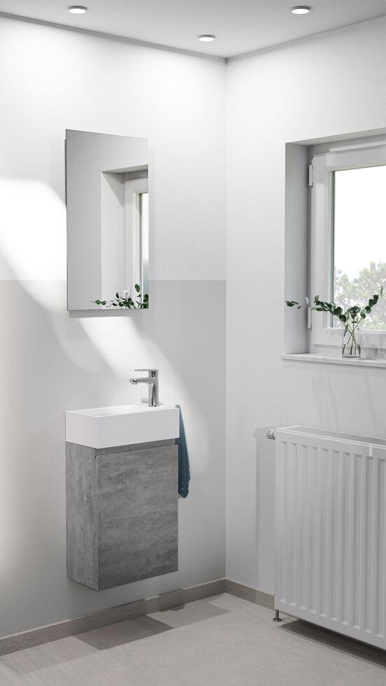 Linie Lado zwevend toiletmeubel 40 x 22 cm beton donkergrijs met Vano wastafel in glanzend composiet marmer