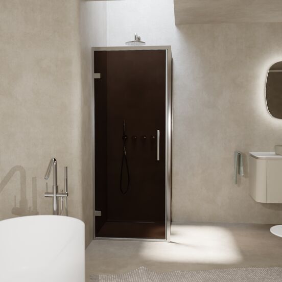 Balmani Senses Design douchehoek met linkse draaideur en vaste zijwand, 90 x 80 cm, Brons, Chroom profielen, met coating