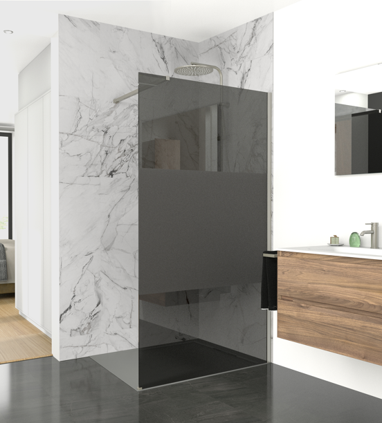 Balmani Modular inloopdouche 80 x 200 cm rookglas met matte strook glanzend chroom profiel