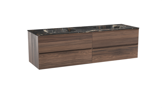 Balmani Mitra meuble salle de bains suspendu 180 x 55 cm noyer avec Tablo Arcato double vasque en marbre portoro gold