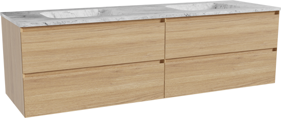 Balmani Mitra meuble salle de bains suspendu 180 x 55 cm chêne naturel avec Tablo Arcato double vasque en marbre carrara