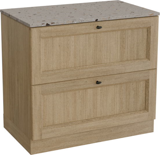 Balmani Lemon staand badkamermeubel 90 x 55 cm verweerde eik met Stretto enkel tablet in terrazzo greige terrazzo