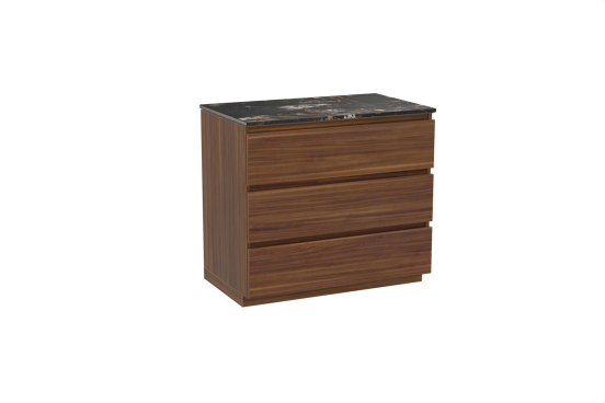 Balmani Lucida meuble salle de bains à poser 90 x 55 cm noyer américain avec Stretto tablette simple en marbre portoro gold