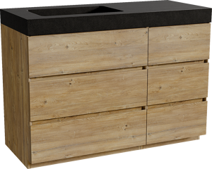Storke Edge freistehendes Möbelstück Set: 120 x 52 cm, Rohe Eiche, mit Scuro High Waschtisch links, Quarz Schwarz matt