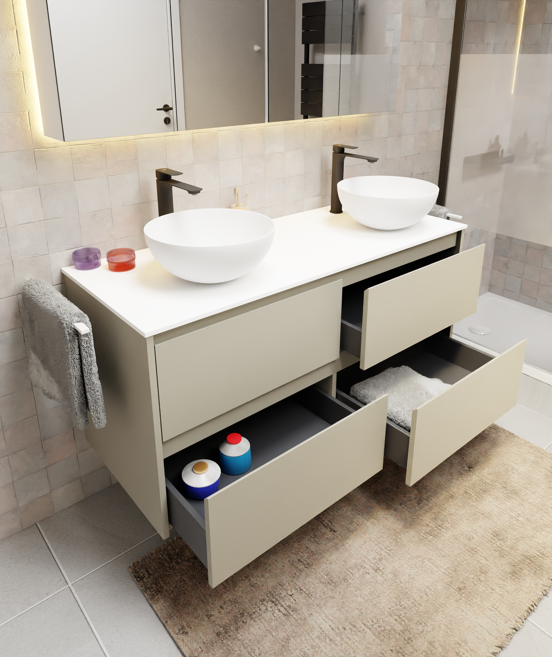 Storke Seda meuble sous-lavabo suspendu 130 x 52 cm soie grise 4 tiroirs