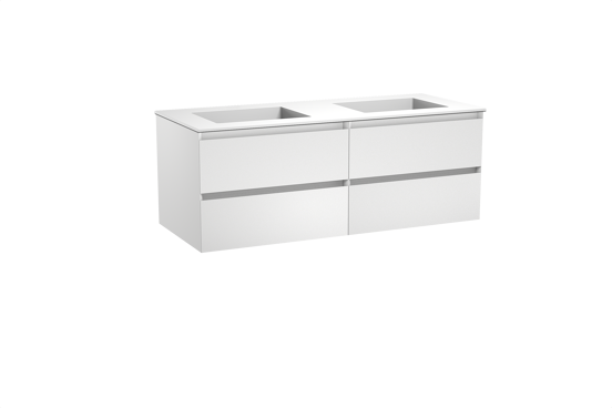 Balmani Mitra zwevend badmeubel 135 x 55 cm mat wit met Tablo Stretto dubbele wastafel in solid surface mat wit