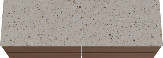 Balmani Lucida hängendes Möbelstück Set: 180 x 55 cm, Amerikanischer Nussbaum, mit Stretto Einzel- oder Doppel Waschtischplatte, Terrazzo in Greige