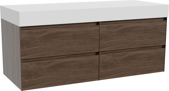 Balmani Mitra meuble salle de bains suspendu 135 x 55 cm noyer américain avec Dominus tablette simple ou double en solid surface blanc mat