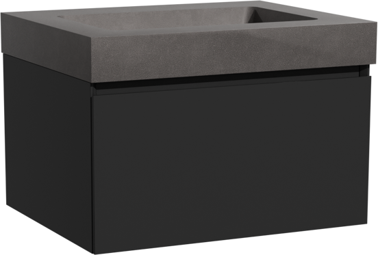Storke Edge zwevend badmeubel 65 x 52 cm mat zwart met Scuro High enkele wastafel in kwarts mat zwart