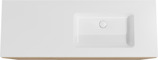 Storke Edge meuble salle de bains à poser 140 x 52 cm chêne brut avec Mata plan vasque asymétrique à droite en solid surface blanc mat