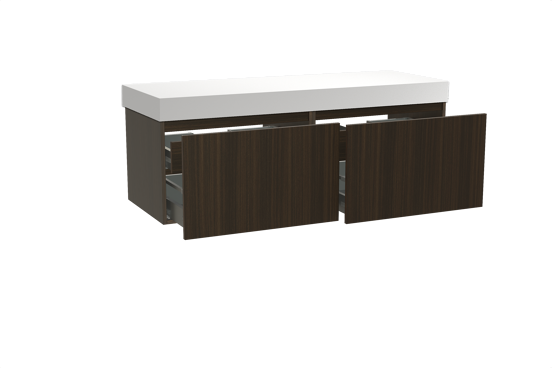 Balmani Sfera meuble salle de bains suspendu 150 x 55 cm eucalyptus avec Dominus tablette simple ou double en solid surface blanc mat