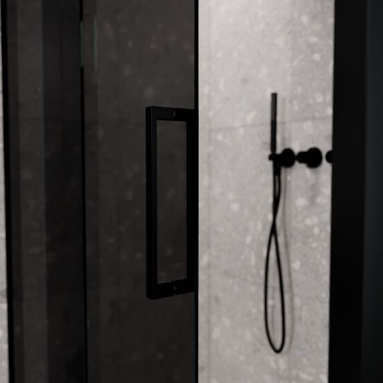 Balmani Senses Design douchehoek met linkse schuifdeur en vaste zijwand, 140 x 90 cm, Rookglas, Mat zwart profielen