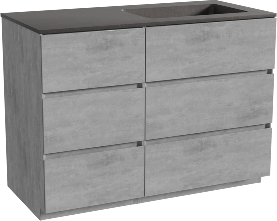 Storke Edge meuble salle de bains à poser 110 x 52 cm béton gris foncé avec Scuro plan vasque asymétrique à droite en quartz noir mat