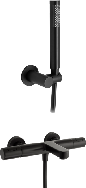Blaufoss Apollo Thermostat-Badewannenarmatur: Wandmontage, Schwarz matt