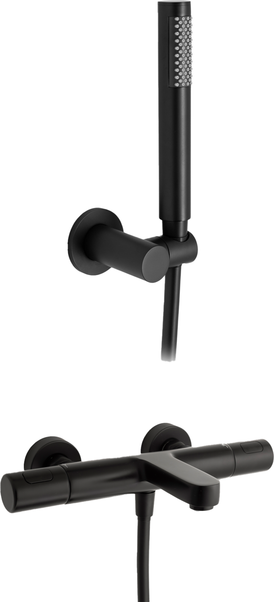 Blaufoss Apollo Thermostat-Badewannenarmatur: Wandmontage, Schwarz matt