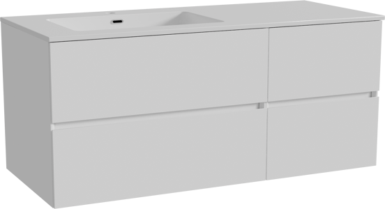 Storke Edge meuble salle de bains suspendu 120 x 52 cm blanc brillant avec Diva plan vasque asymétrique à gauche en marbre composite blanc brillant