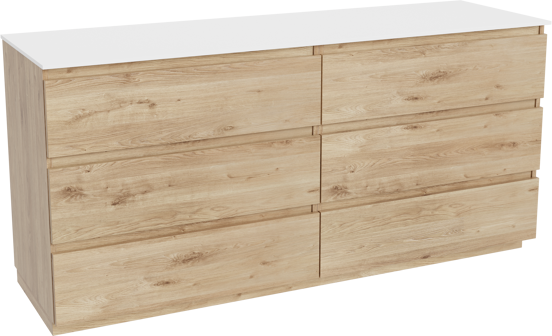 Balmani Lucida staand badkamermeubel 180 x 55 cm ruwe eik met Stretto enkel of dubbel tablet in solid surface mat wit
