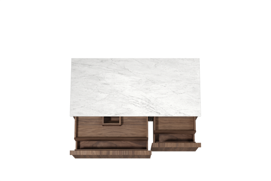 Balmani Forma zwevend badmeubel 120 x 55 cm amerikaans notenhout met Stretto enkel of dubbel wastafelblad in marmer carrara, Verticale symmetrische rechte ribbel