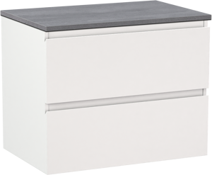 Linie Lado zwevend badkamermeubel 70 x 46 cm mat wit met Lado enkel tablet in melamine beton donkergrijs