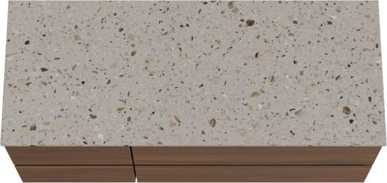 Balmani Lucida hängendes Möbelstück Set: 135 x 55 cm, Amerikanischer Nussbaum, mit Stretto Einzel- oder Doppel Waschtischplatte, Terrazzo in Greige