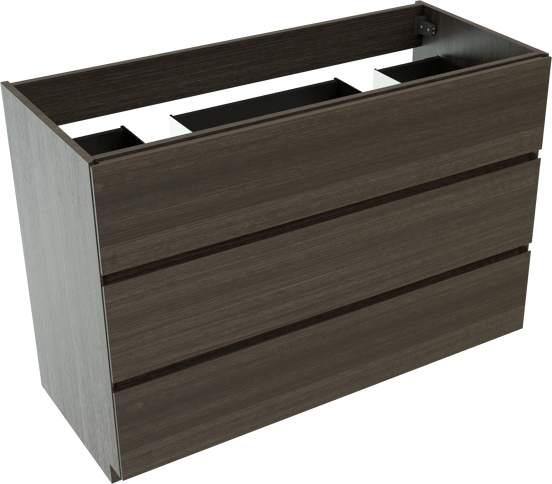 Storke Edge meuble sous-lavabo a poser 120 x 52 cm chêne foncé 3 tiroirs 2 découpés de siphon