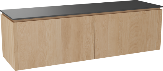 Balmani Eclips meuble salle de bains suspendu 180 x 55 cm Chêne naturelle avec Stretto tablette simple ou double en Granit noir