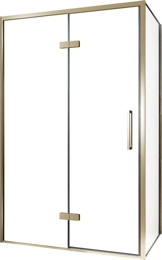 Balmani Senses Design douchehoek met linkse draaideur en vaste zijwand, 120 x 100 cm, Helder glas, Brushed Champagne Gold profielen, met coating
