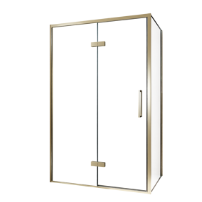Balmani Senses Design douche en coin avec porte pivotante à gauche et paroi latérale fixe, 120 x 100 cm, Verre transparent, Profil Brushed Champagne Gold