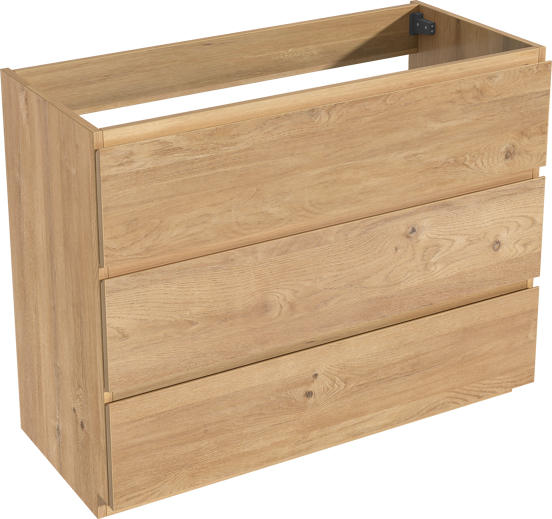 Storke Delta staand wastafelonderkast 100 x 48 cm naturel eiken 3 lades 2 sifonuitsparingen