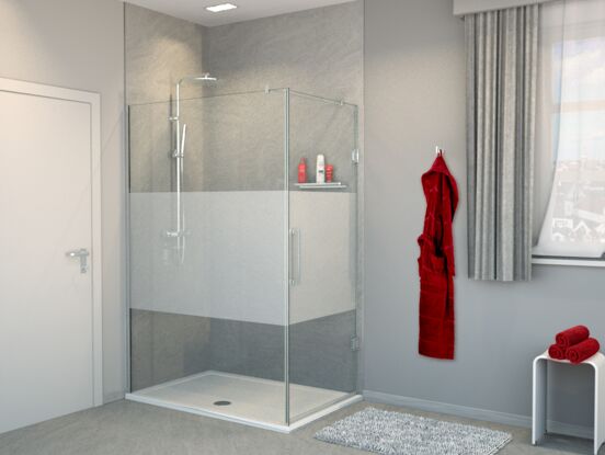 Balmani Modular inloopdouche met rechtse deur 120 x 200 cm helder glas met matte strook glanzend chroom profiel
