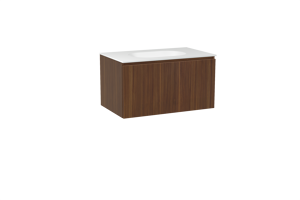 Balmani Sfera hängendes Möbelstück Set: 90 x 55 cm, Amerikanischer Nussbaum, mit Tablo Oval Einzelwaschtisch, Solid Surface Weiß matt