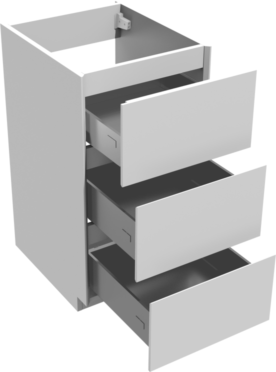 Storke Edge stehender Waschbeckenunterschrank: 45 x 52 cm, Weiß glänzend, 3 Schubladen