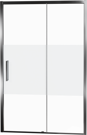 Balmani Senses Design Dusche Schiebetür, Rechts, 120 cm x 210 cm, Klarglas mit mattiertem Streifen, Profil Chrom, inklusive Coating