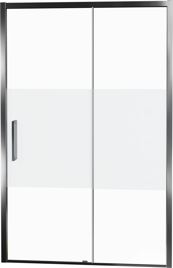 Balmani Senses Design douche schuifdeur rechts 140 cm x 210 cm Helder glas met matte strook glas, Chroom profielen