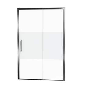Balmani Senses Design douche schuifdeur rechts 140 cm x 210 cm Helder glas met matte strook glas, Chroom profielen
